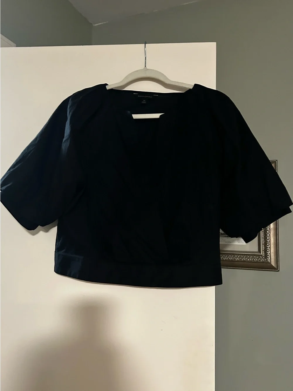 Banana Republic Black V-Neck Puff Sleeve Crop Top